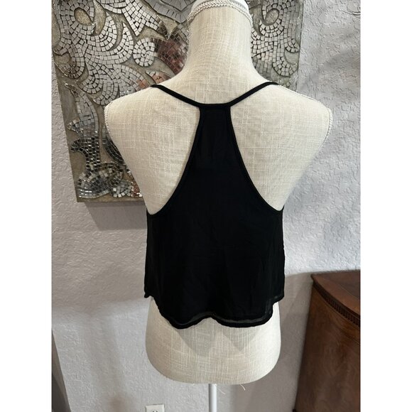 Naked Zebra Black Crop Tank Top Rhinestone Detailing & Sheer Hem For Women Small - Picture 6 of 9